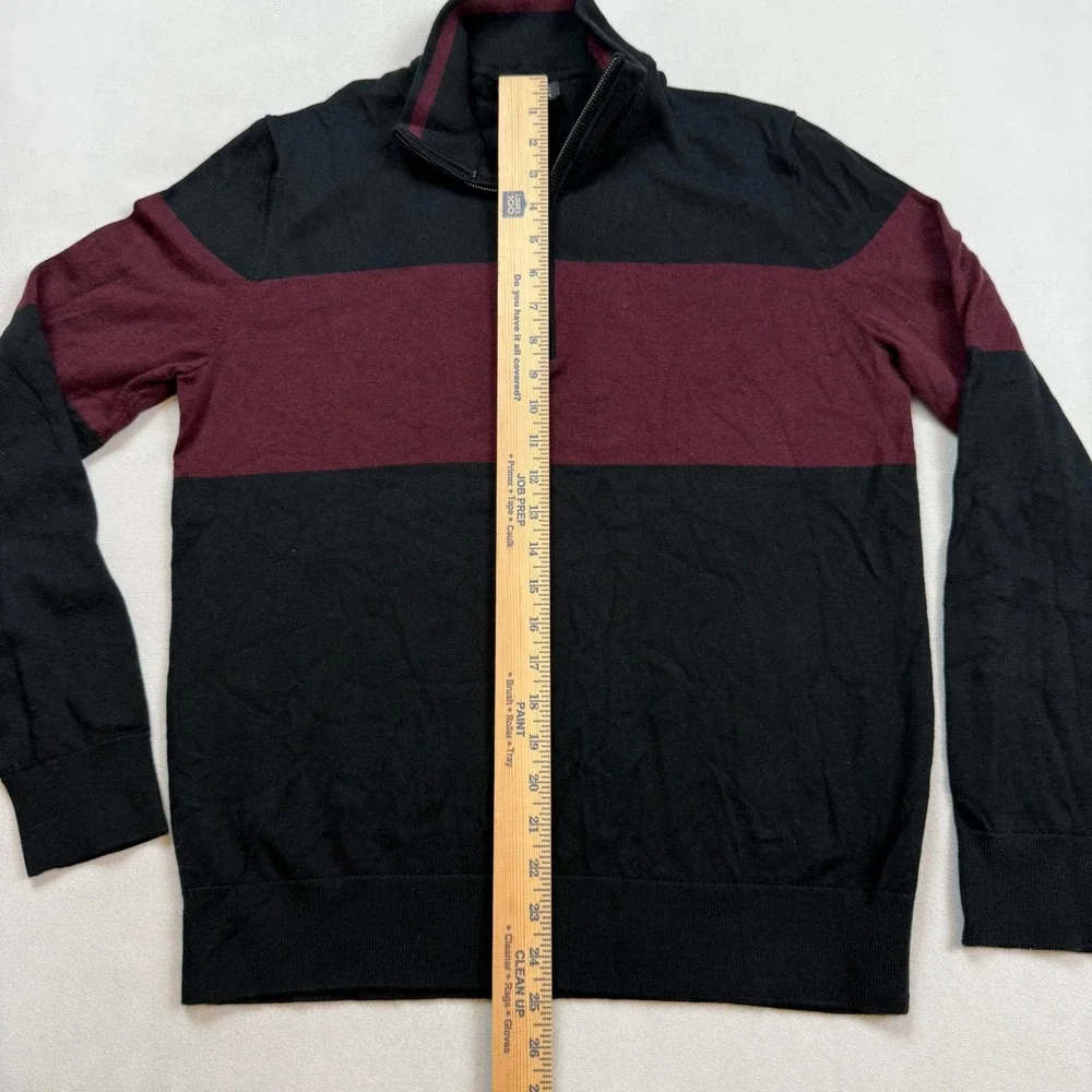 Banana Republic Mens Medium Pima Cotton Cashmere 1/4 Zip Sweater Black Burgundy